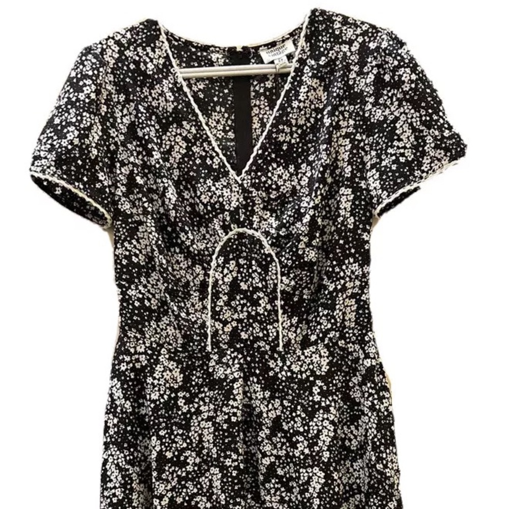 Unique Vintage Black & Ivory Ditzy Floral Petula Swing Dress